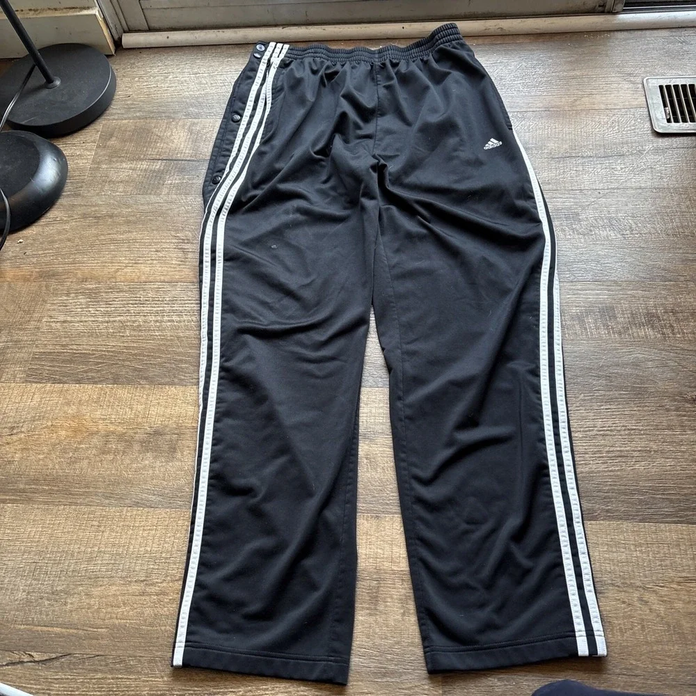 Vintage Adidas Pants Mens Extra Large Black Tear Away Warm Up Pants 3 Stripe